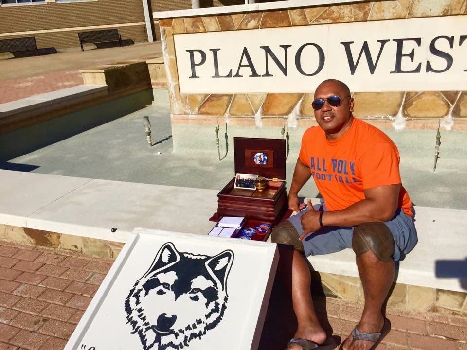 Dad with Josiah's urn at Plano West