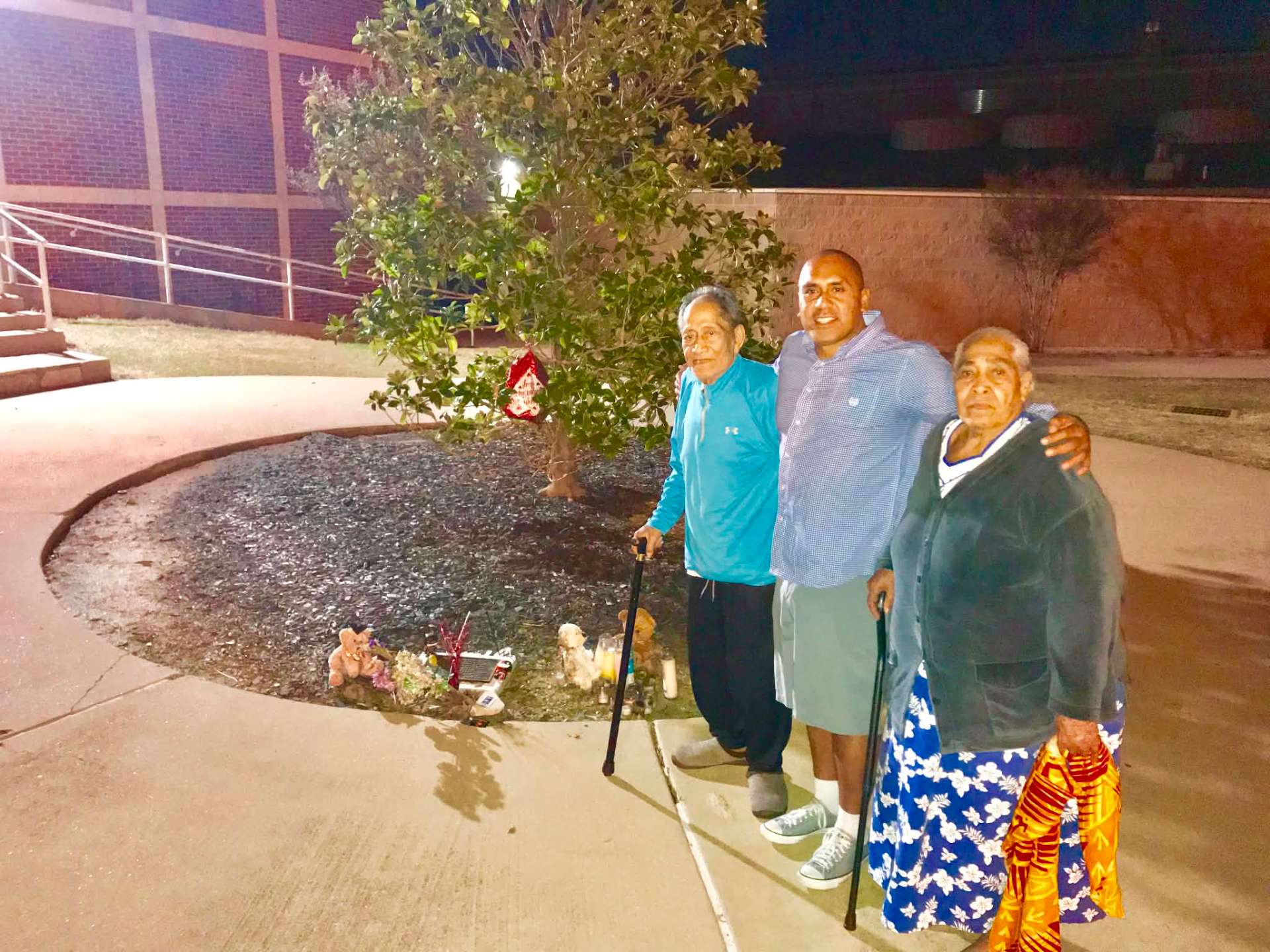 Dad with his parents at Josiah's memorial tree